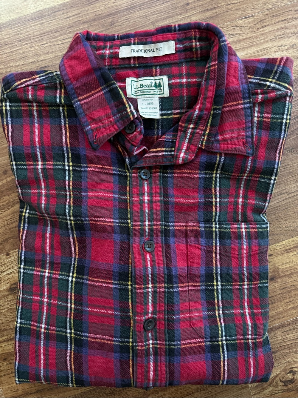 L.L. Bean Red and Green Plaid Button-Down Shirt - Picture 8 of 8
